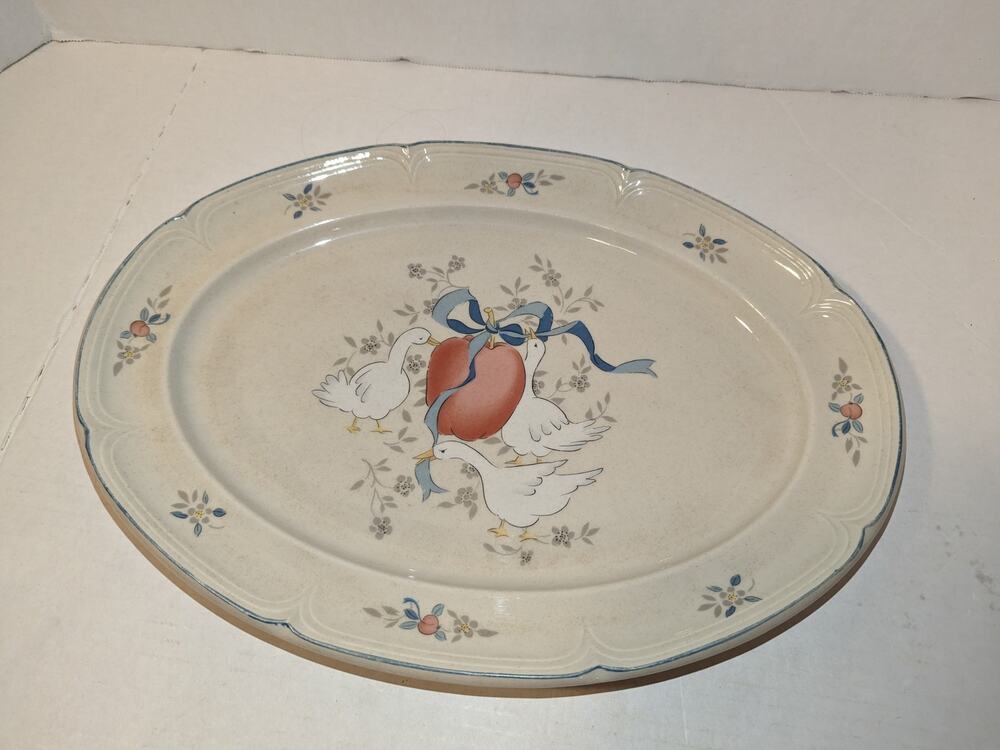 International Marmalade Platter Oval Geese Vintage 1980s Whimsical Country
